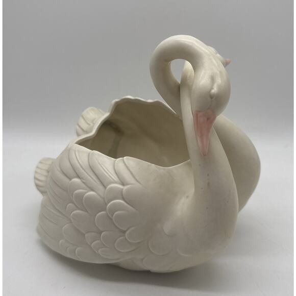 Vintage Fitz and Floyd Elegant White Double Swan Ceramic Vase Planter - Picture 1 of 8